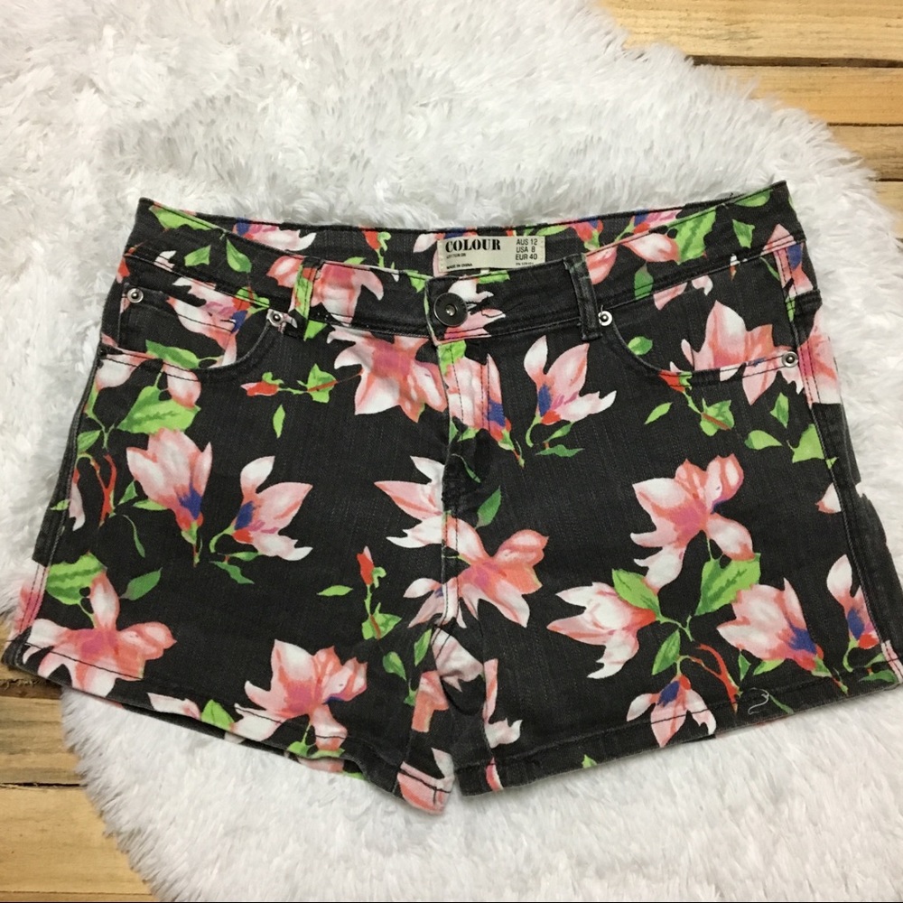 Colour Floral Print Jean Shorts